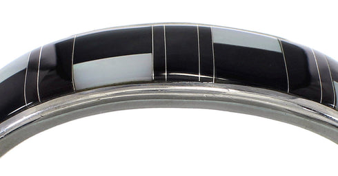 Sterling Silver Black Jade And Mother of Pearl Cuff Bracelet VX59304